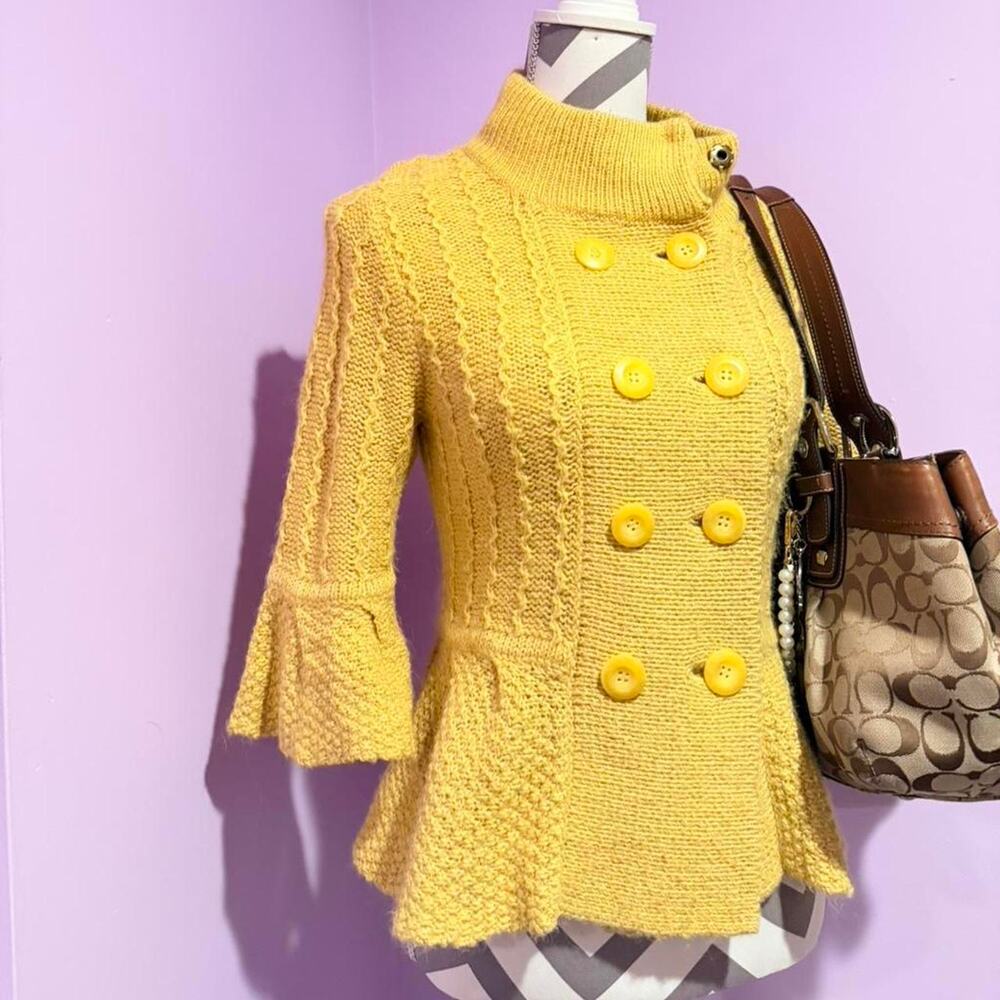 Yellow button up peplum sweater - Picture 1 of 4